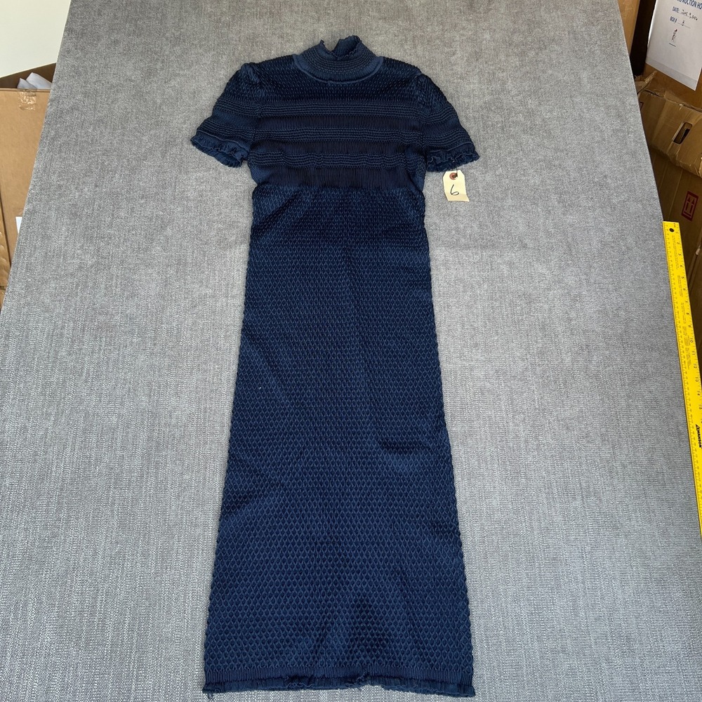 Fendi Roma Sweater Dress Blue 6 Blue Slik Blend Stretch Short Sleeve Mock Neck